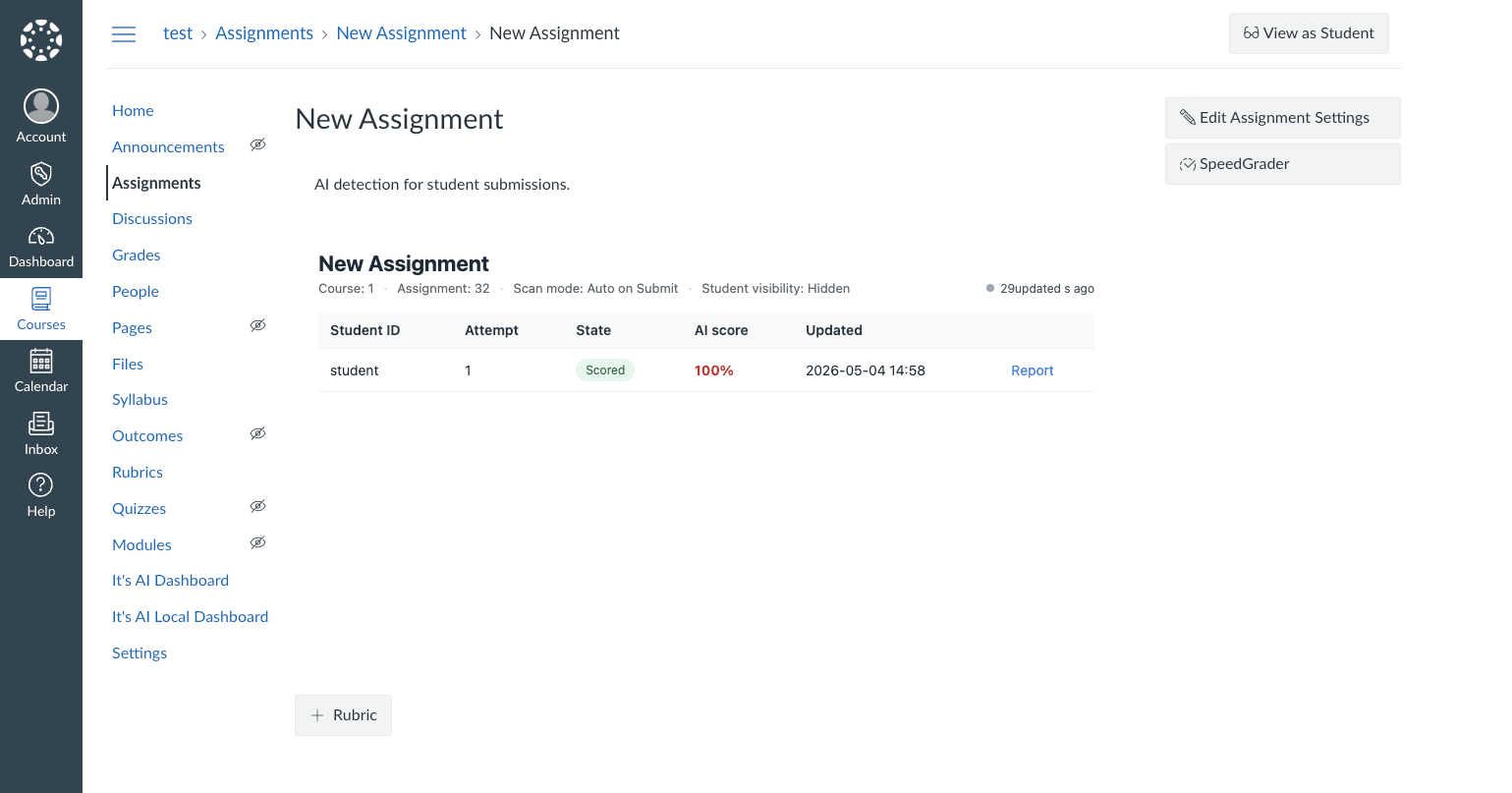 It's AI instructor dashboard listing every submission and its AI score